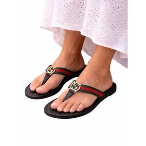 Gucci Interlocking GG Web Strap Thong Sandal Black Size 36.5